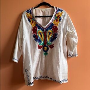 Asha 100% Cotton Embroidered Floral Peasant Top Size 42 L/XL